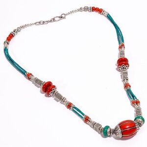 Elegant Red and Teal Beaded Necklace
